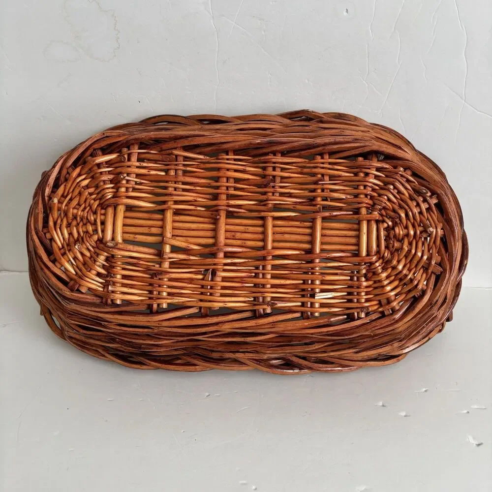 Oval Wicker Basket Bread Baguette With Handless Fruit, Flowers, 21